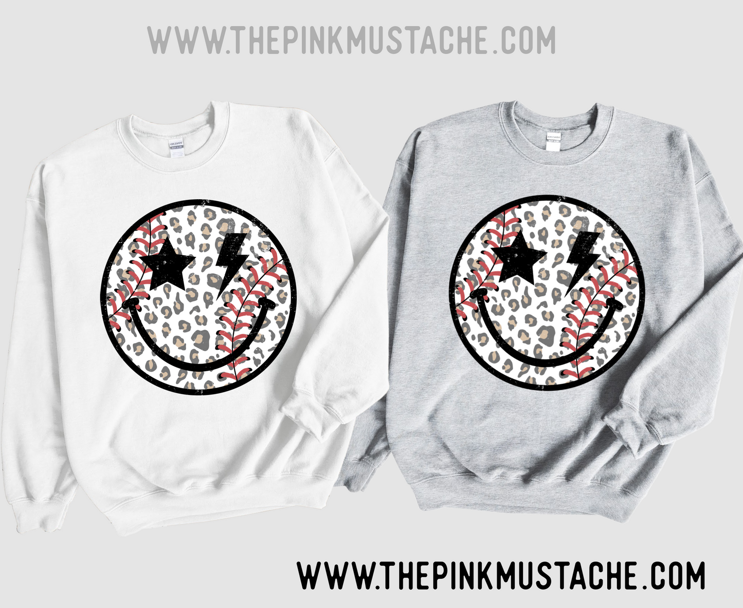 Leopard Baseball Smiley Unisex Sweatshirt/ Multiple Colors /Baseball Youth and Adult Sizes