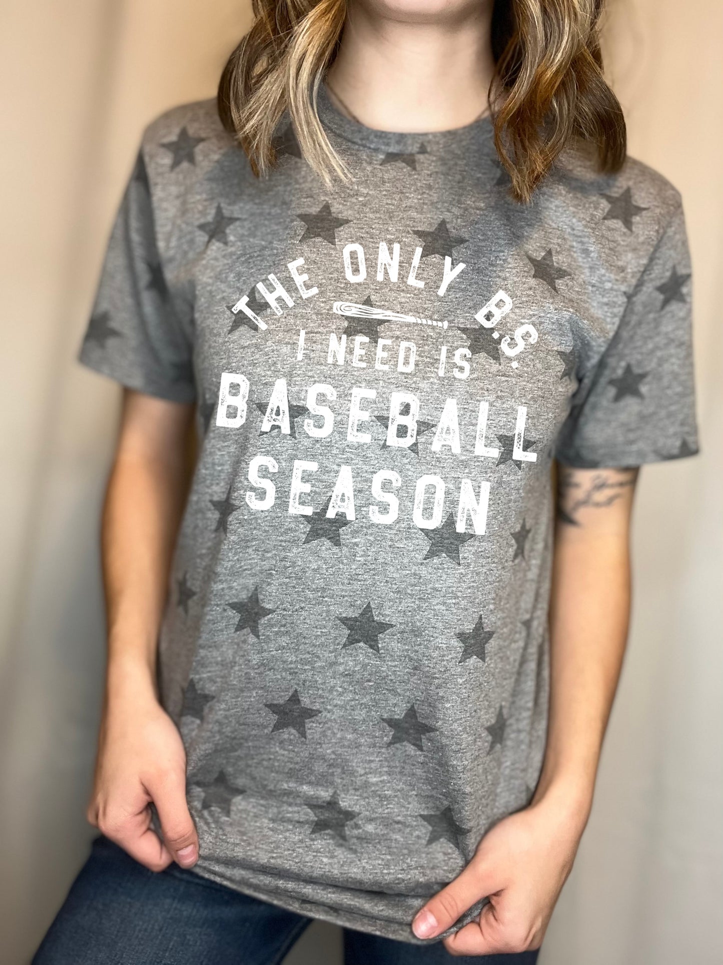 Star Printed Tee- The Only BS I Need Is Baseball Season Shirt - Adult Sized Tees