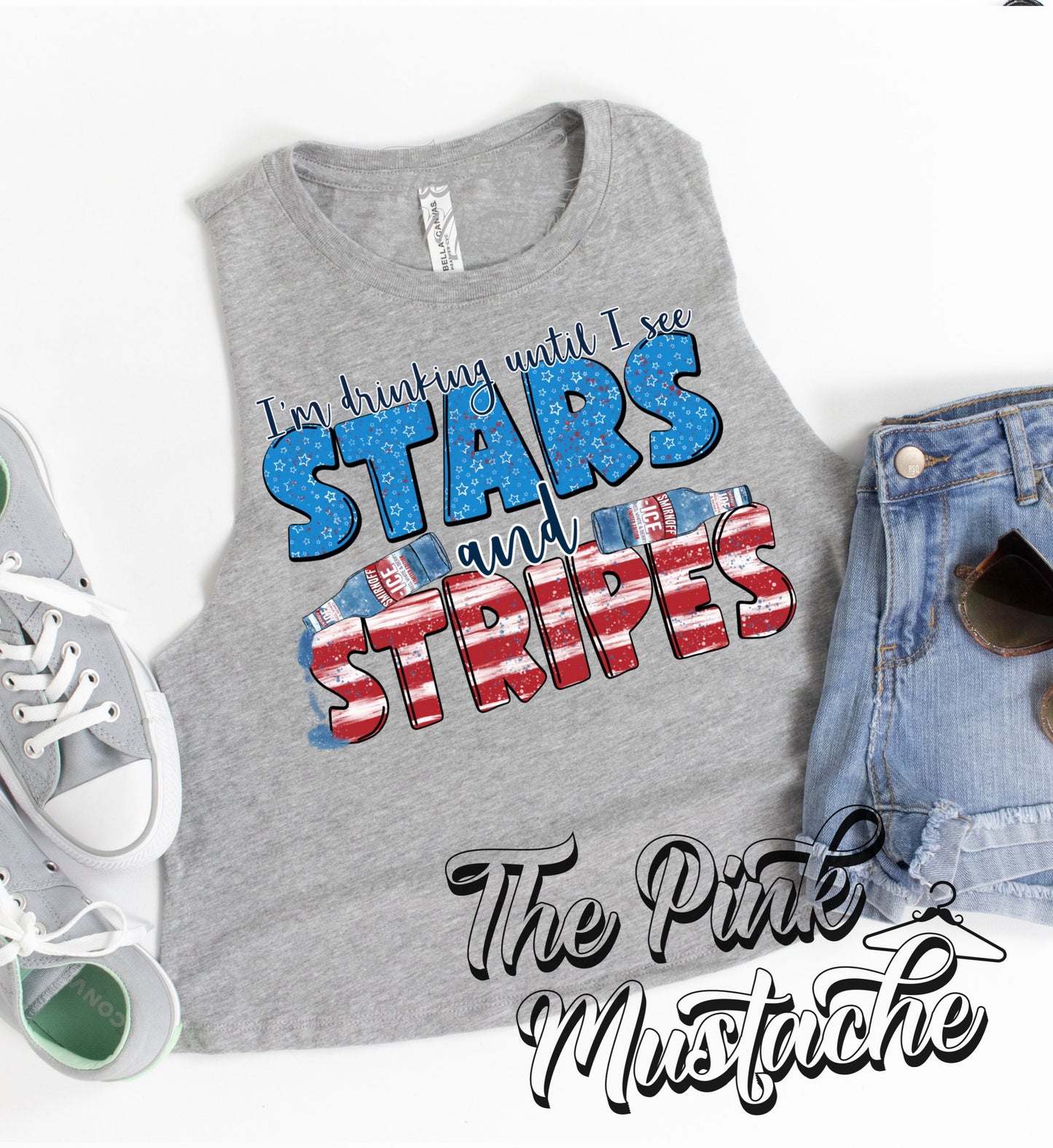 Cropped Bella Tank I'm Drinking Until I See Stars and Stripes 4th of July Racerback Tank Top