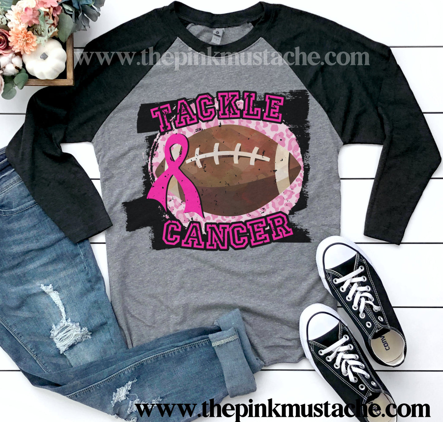 Tackle Cancer Breast Cancer Awareness Raglan Tee / Youth and Adult Breast Cancer Awareness Shirt / Bella Canvas Tee