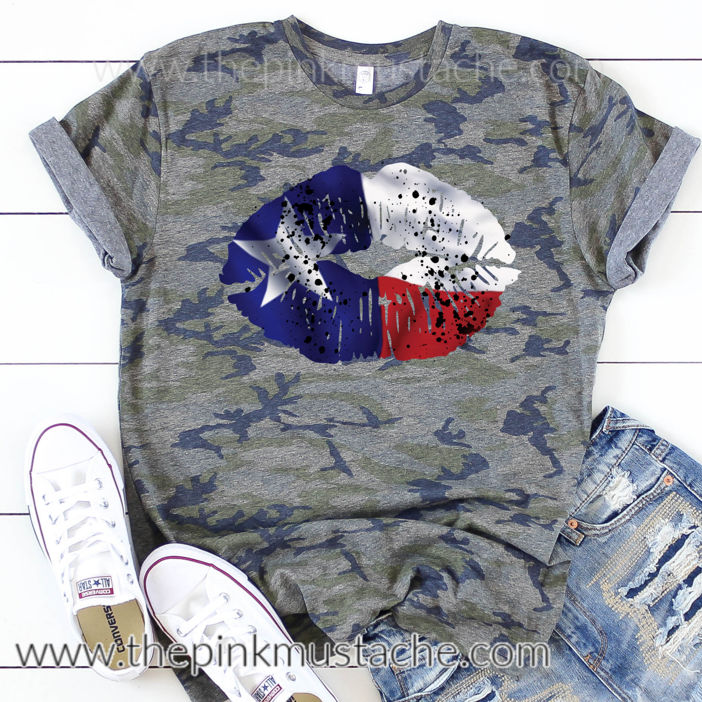 Camouflage Texas Rocker Lips Tee/ Rock N Roll Camo Tee - Texas - Bella Canvas
