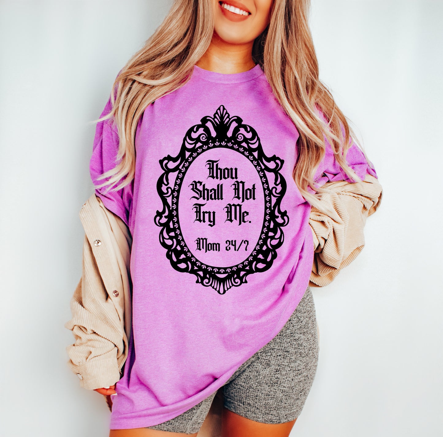 Thou Shall Not Try Me - Mom 24/7 - Funny Mom Shirt- Rocker Tee/ Softstyle Tee