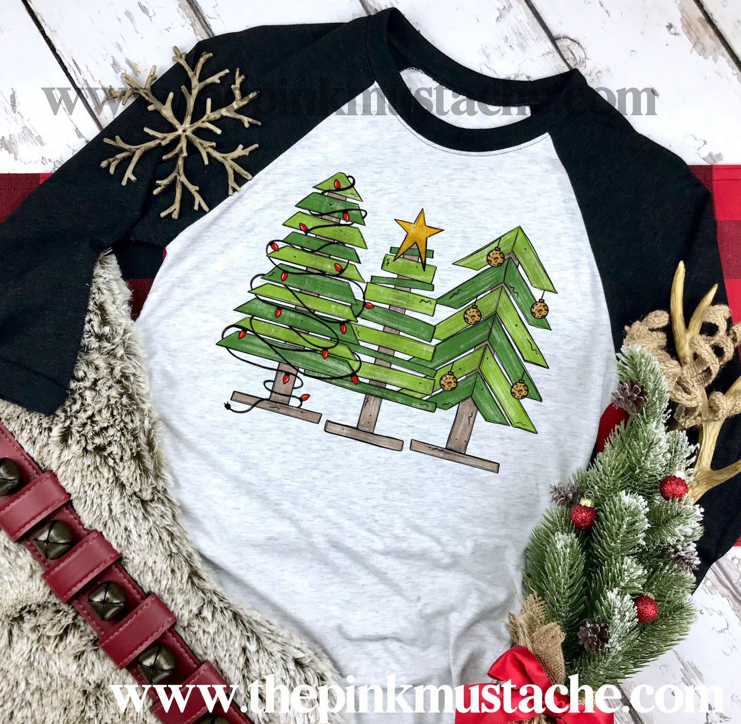Cute Wooden Christmas Tree Raglan /Youth and Adult Sizing/ Christmas Boutique Graphic Raglan