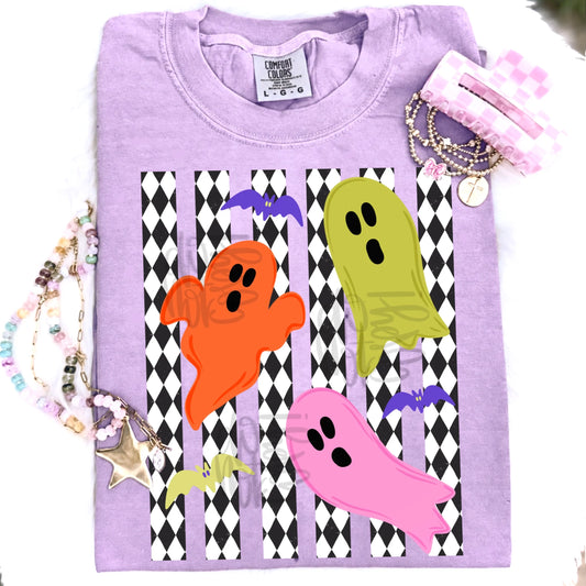 Comfort Colors Cute Ghosts Boo Checkered Shirt/ Halloween Shirt/ Youth and Adult Sizes