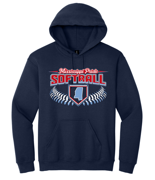 Navy Mississippi Pride Softball Hooded Sweatshirt/ Youth and Adult Sizes - Hoodie