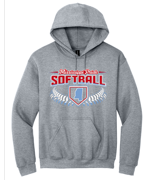 Gray Mississippi Pride Softball Hooded Sweatshirt/ Youth and Adult Sizes - Hoodie