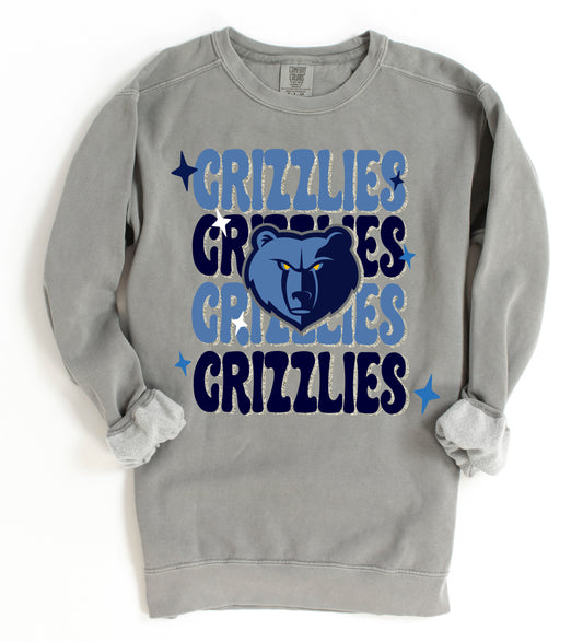 Comfort Colors , Gildan, or Bella Canvas Grizzlies Stacked Sweatshirt/ Youth and Adult Sizes