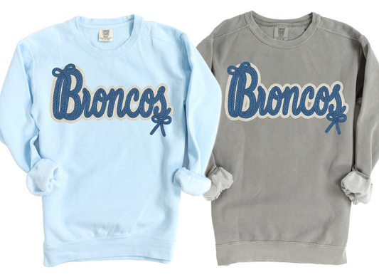 Broncos Comfort Color Brand Faux Yarn Sweatshirt/ Adult Sizes - Youth Sizes will be Gildan Brand