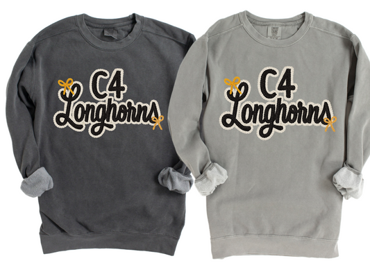 C4 Longhorns Comfort Color Brand Faux Yarn Sweatshirt/ Adult Sizes - Youth Sizes will be Gildan Brand