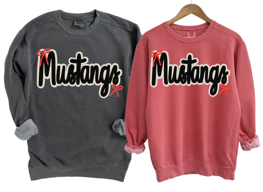 Mustangs Comfort Color Brand Faux Yarn Sweatshirt/ Adult Sizes - Youth Sizes will be Gildan Brand