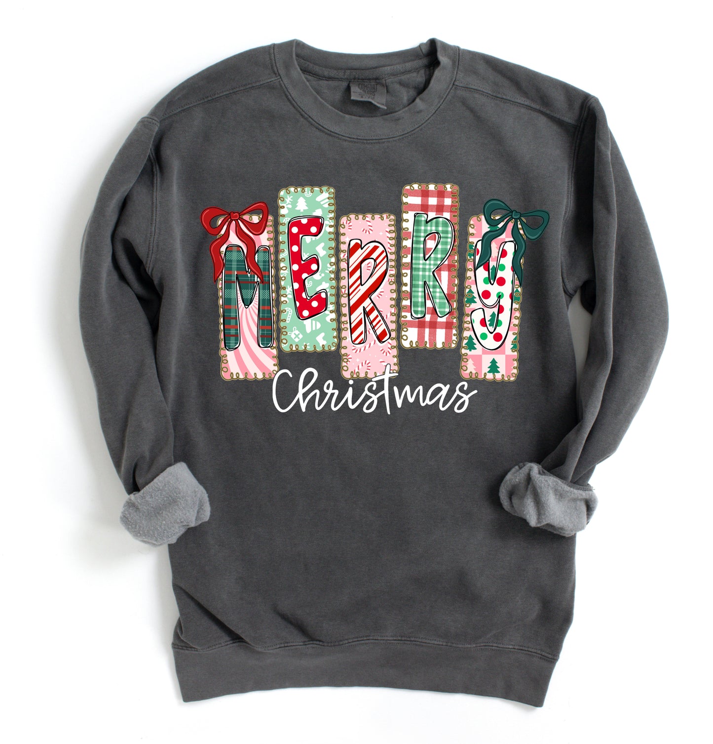 Comfort Colors Merry Christmas Sweatshirt/ Direct To Film Transferred Faux Glitter Sweatshirt