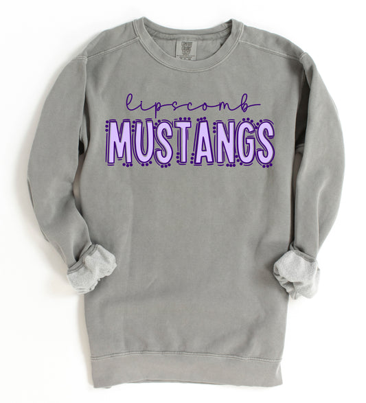 Comfort Colors Mustangs Sweatshirt /  Adult Sizes / Lipscomb Mustangs/ Multiple Colors