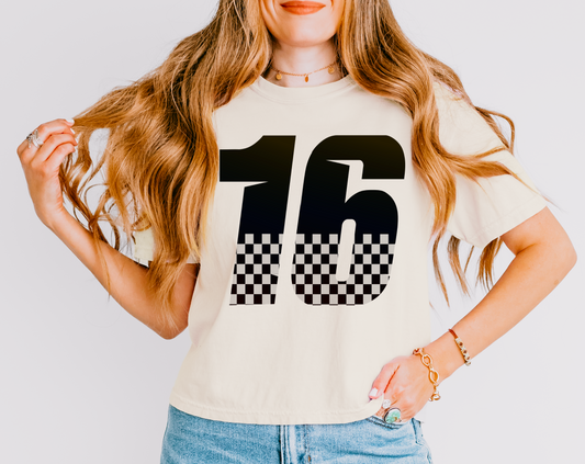 Comfort Colors Boxy Cropped Custom Racing Number Shirt/ Checkered Racing Tee