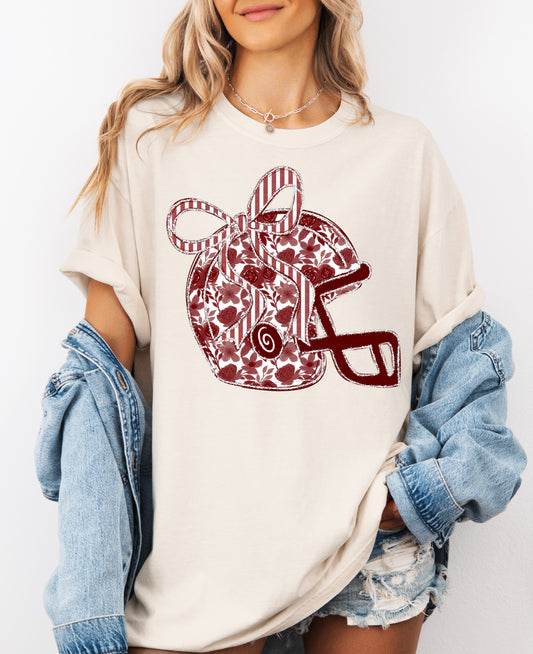 Maroon Theme - Bella or Comfort Colors Floral Football Helmet Tee/ Youth and Adult Sizes / Horn Lake - Swain West
