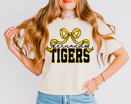 Comfort Colors Boxy Crop Hernando Tigers Bow Tee / Hernando -Desoto County Schools / Mississippi School Shirt