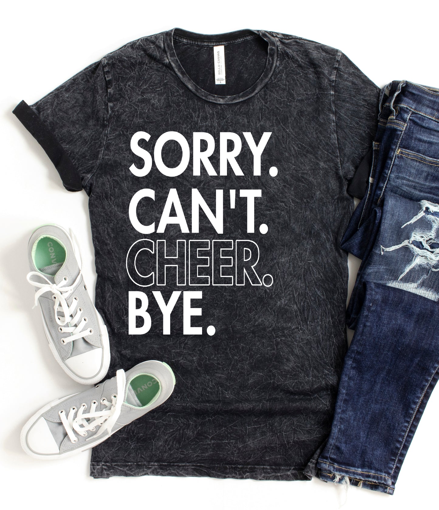 Acid Mineral Wash Sorry. Can't. Cheer. Bye.  Rocker Tee/ Adult Tees / Cheerleader Cheer Mom Shirt
