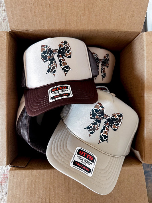 Camo Bow Trucker Hat/ Southern Style Hat/ Duck Camo Retro Camo Bow Hat/ Multiple Colors
