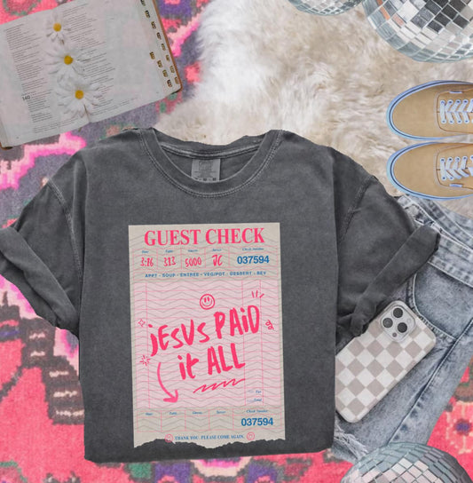 Comfort Colors or Bella Canvas Jesus Paid It All Receipt Tee/ Toddler, Youth, and Adult Sizes