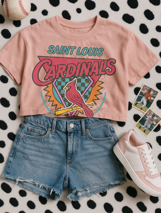 Retro Cardinals Baseball Crop or Full Size Tee - Comfort Colors Boxy Crop/ Youth and Adult Sizes
