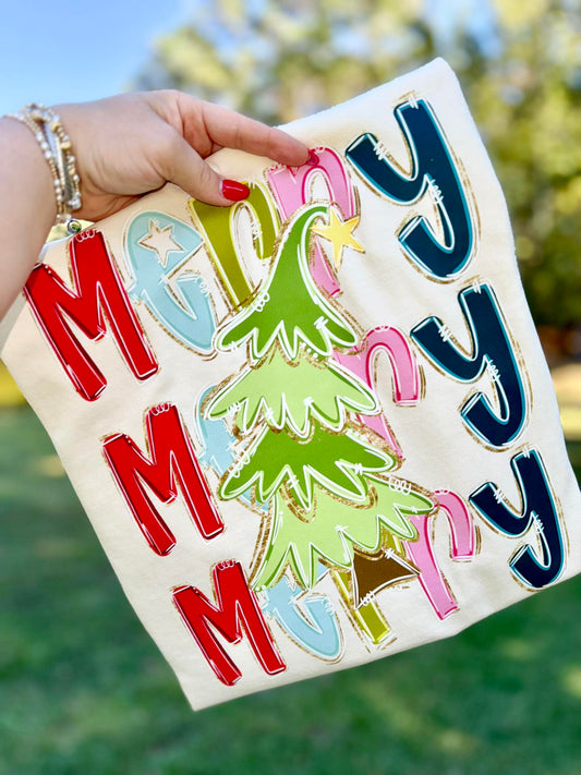 Bella or Comfort Colors Merry Stacked Christmas Tree Shirt/ Toddler, Youth, and Adult Sizes