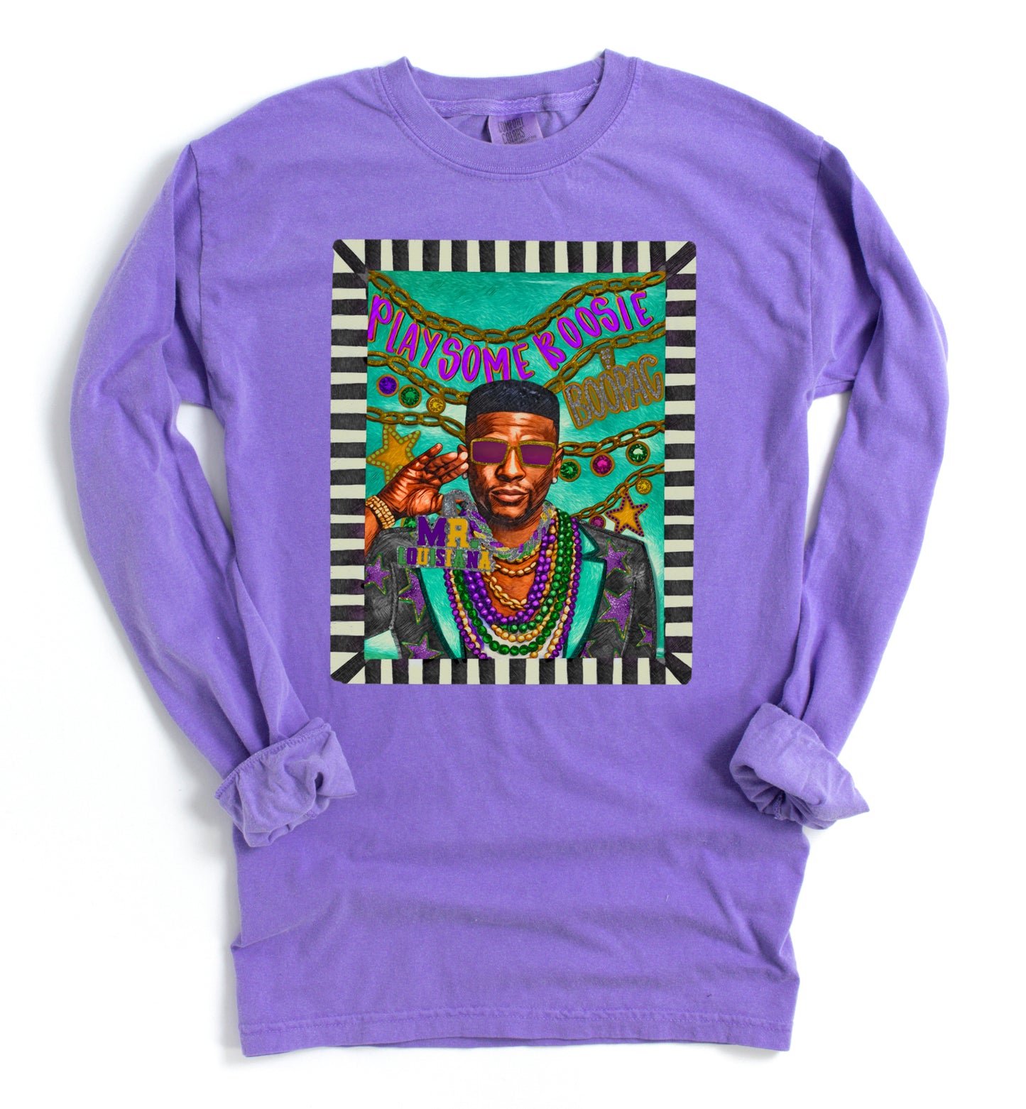 Comfort Colors Long Sleeve Play Some Boosie Shirt/ Mardi Gras Tee