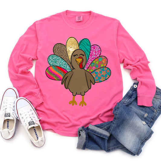 Long Sleeve or Short Sleeve Comfort Color Fancy Turkey Thanksgiving Shirt / Adult Thanksgiving Tee