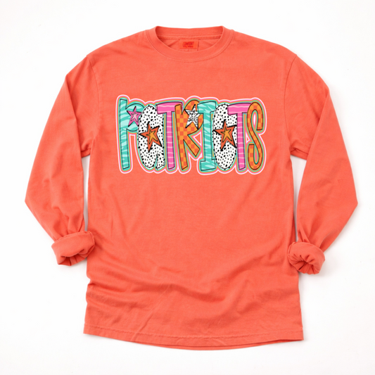 Comfort Colors Patriots Long Sleeve Shirt / Adult Sizes/ Marshall or Lewisburg -Desoto County Schools