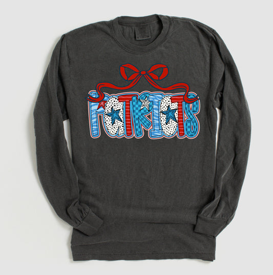 Long Sleeve Patriots Tee- Youth and Adult Sizes/ Comfort Colors Adult and LAT Brand Youth