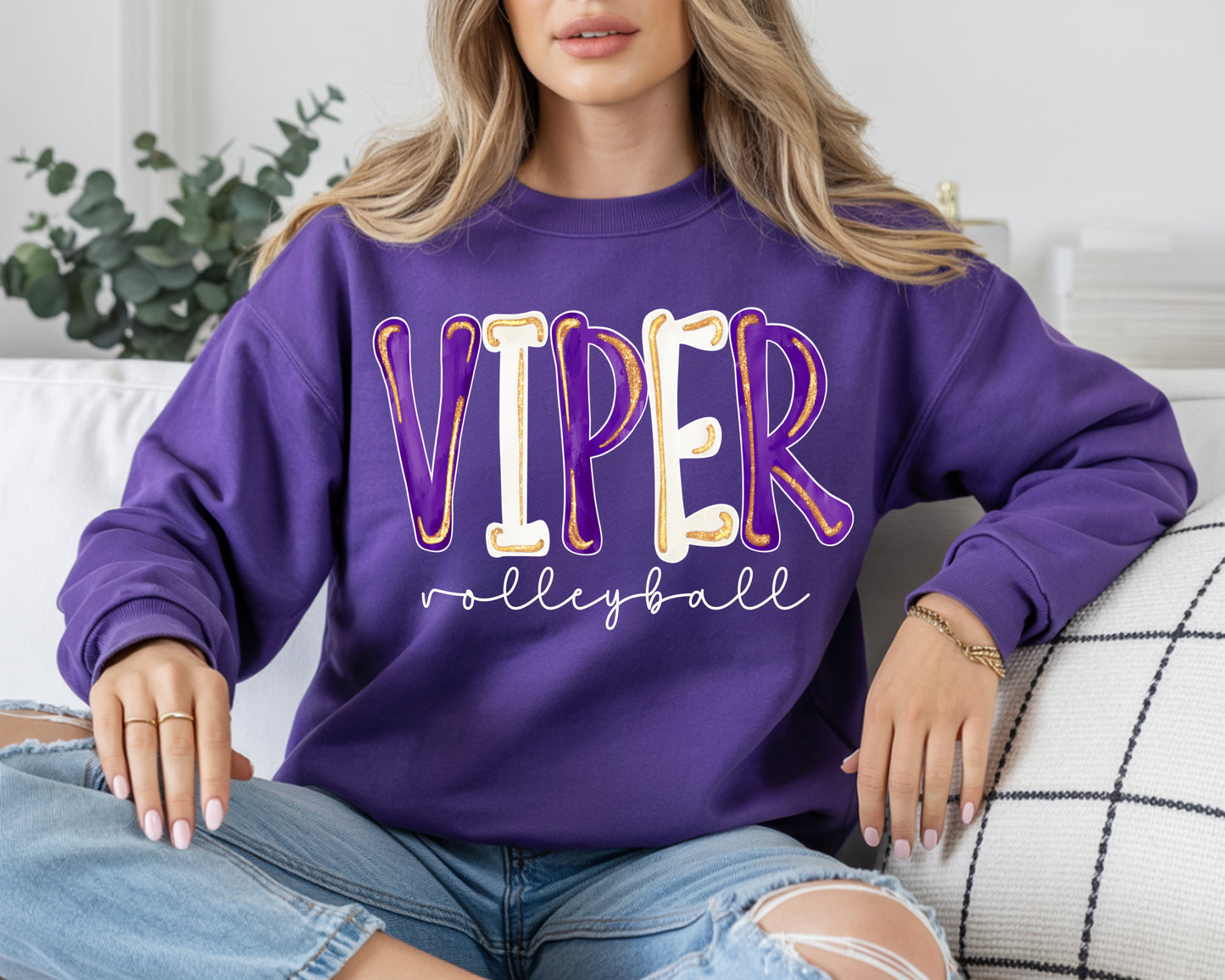 Gildan or Bella Canvas Viper Volleyball Sweatshirt/ Game Day Purple Volleyball Sweatshirt