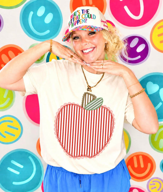 Comfort Colors or Bella Canvas Back To School Apple Seersucker Teachers Shirt/ Adult Sizes