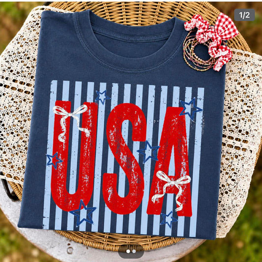 250 Years Drop - USA Striped Bow- Comfort Colors or Gildan Softstyle Shirt/ Youth and Adult Sizes