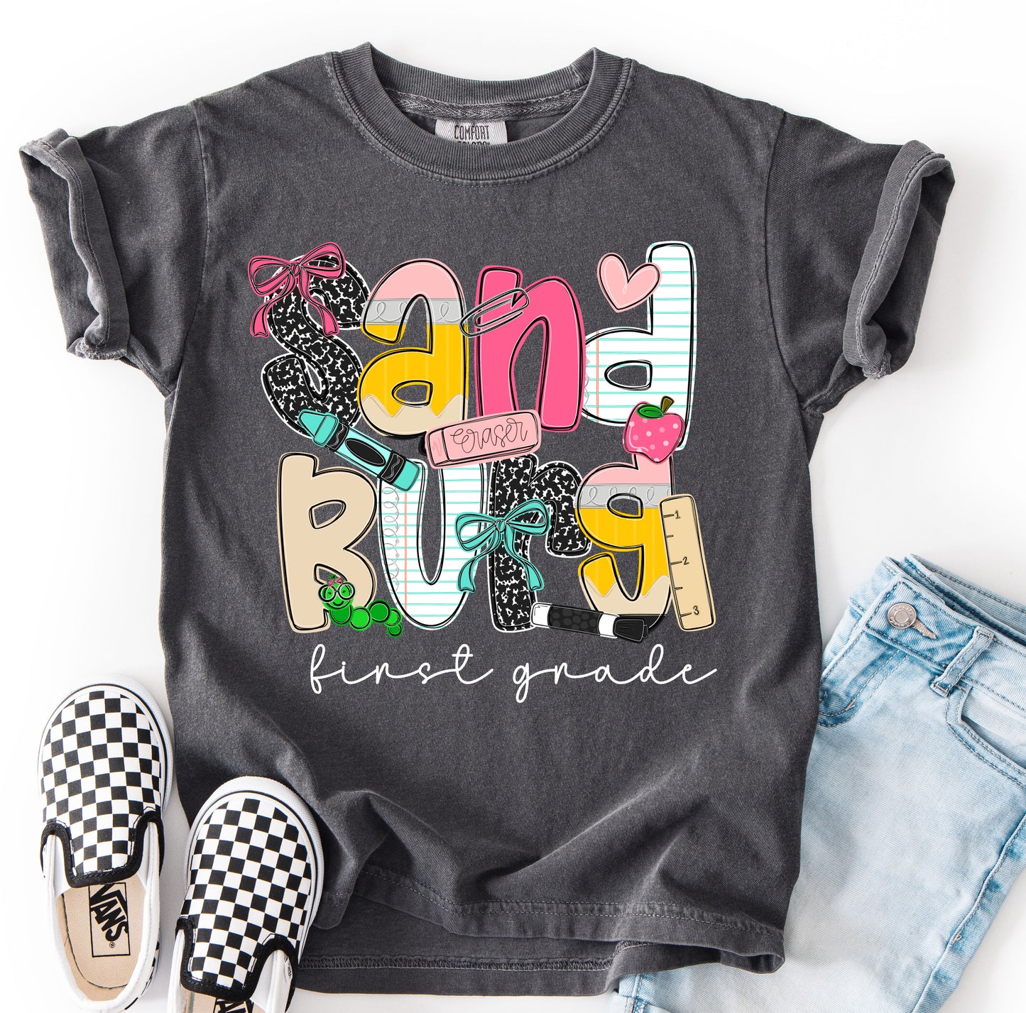 Comfort Colors Sandburg First Grade (OR ANY OTHER SCHOOL or GRADE) Specific School Tee  - YOUTH and ADULT SIZING