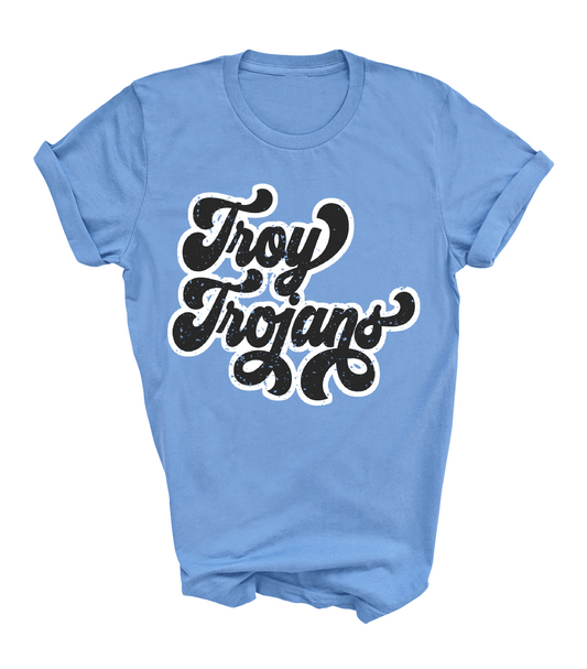 Powder Blue Troy Trojans Black Print Soft Style Tee/ Troy Baseball Little League Shirts