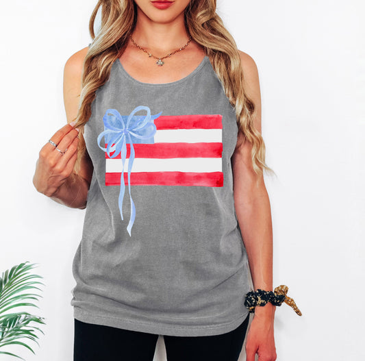 Comfort Colors USA Watercolor Bow Tank Top / Memorial Day or July 4th Tank/ 4th Of July