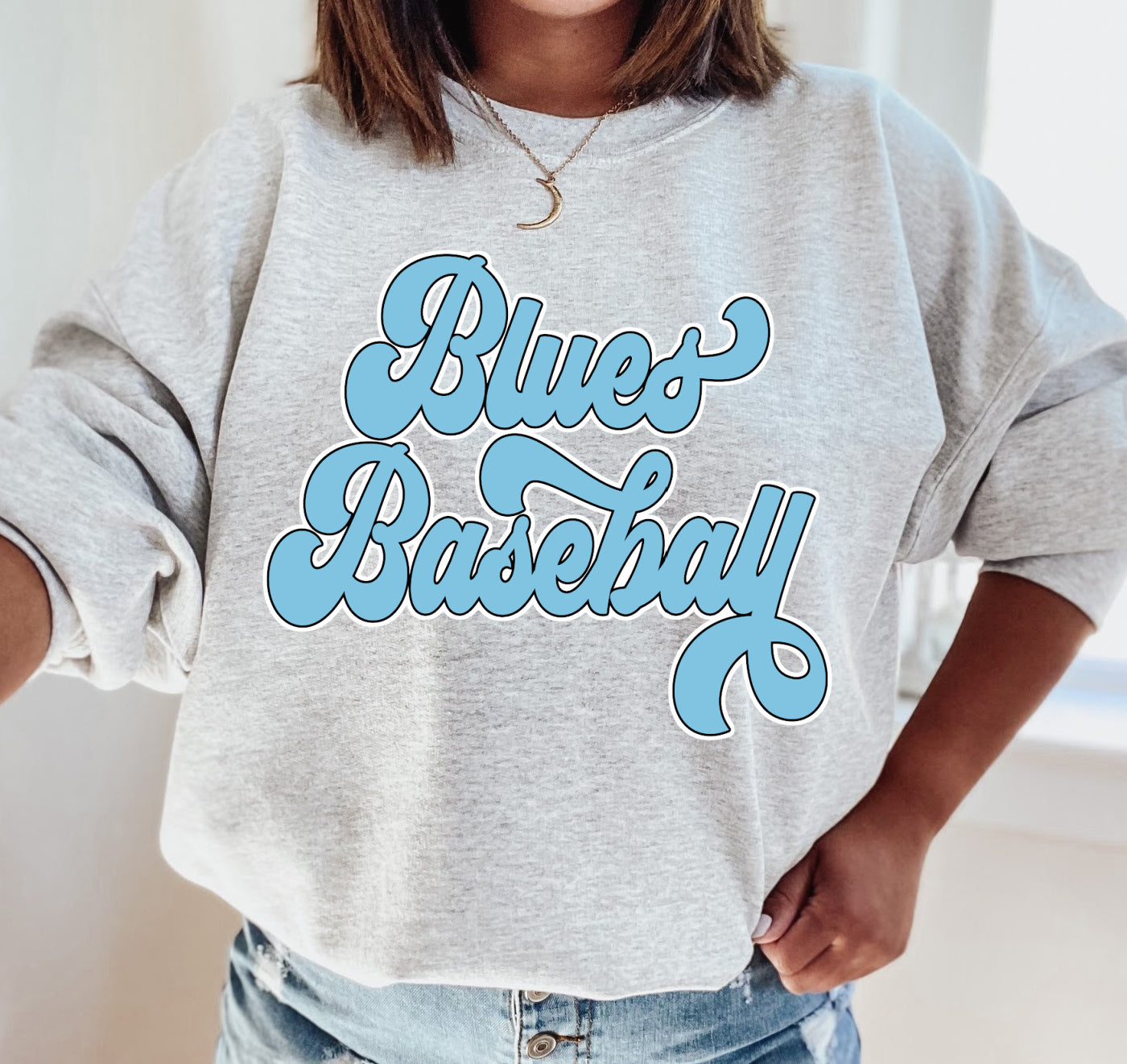 Script Blues Baseball Sweatshirt / Bella or Gildan Options