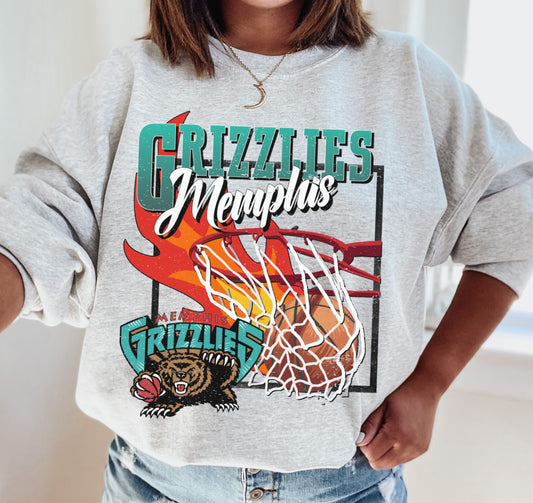 Ash Retro Youth and Adult Memphis Basketball Sweatshirts/ Grizz Sweatshirt/ Gildan or Bella Canvas