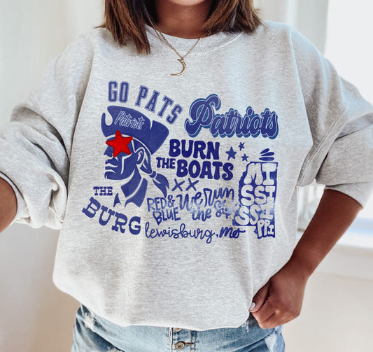 Gildan, Bella Canvas, or Comfort Colors Lewisburg Patriots Unisex Sweatshirt  Youth and Adult Sizes/ Lewisburg Sweatshirt