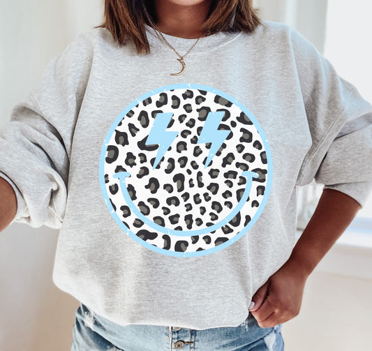 Youth and Adult Leopard Smiley Happy Face Sweatshirt