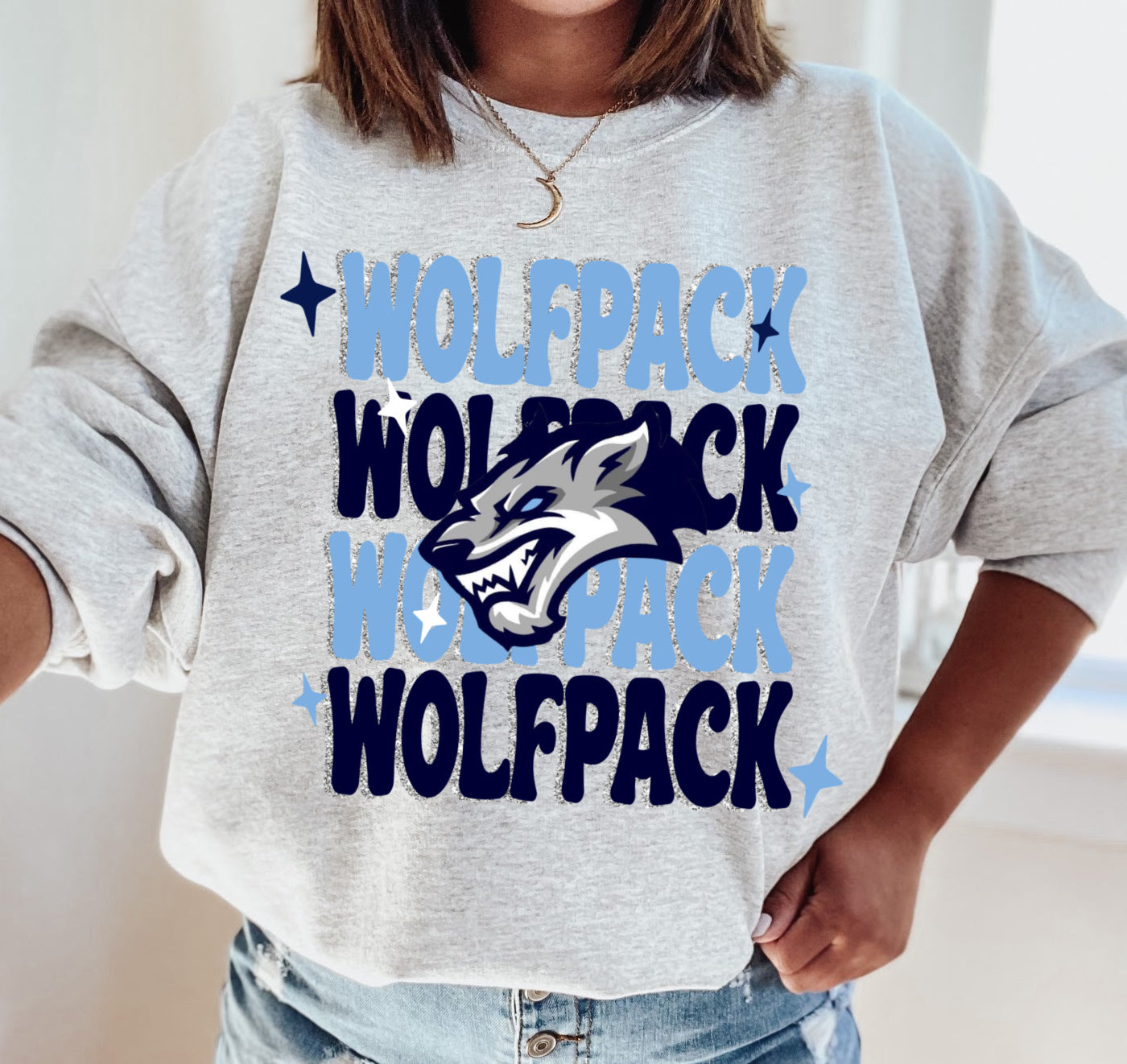 Stacked Wolfpack Sweatshirt/ Unisex Size/ Toddler, Youth, and Adult Sizes