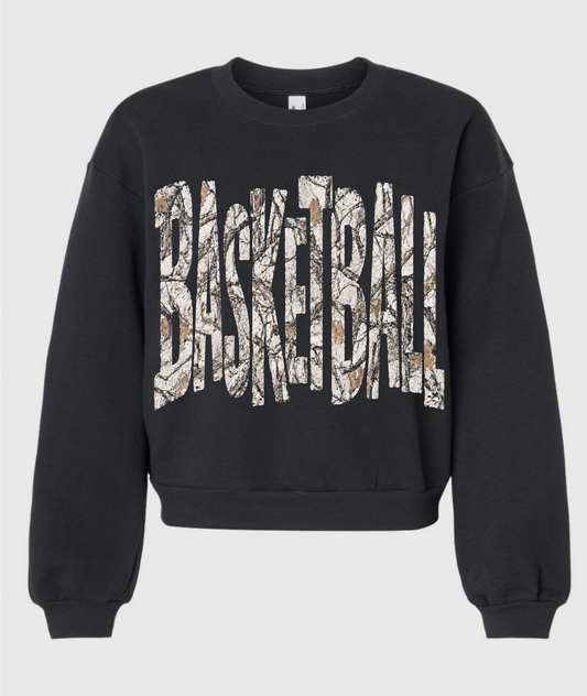 Balloon Sleeve Basketball Camo Print Cropped Sweatshirt/ Adult Sizes