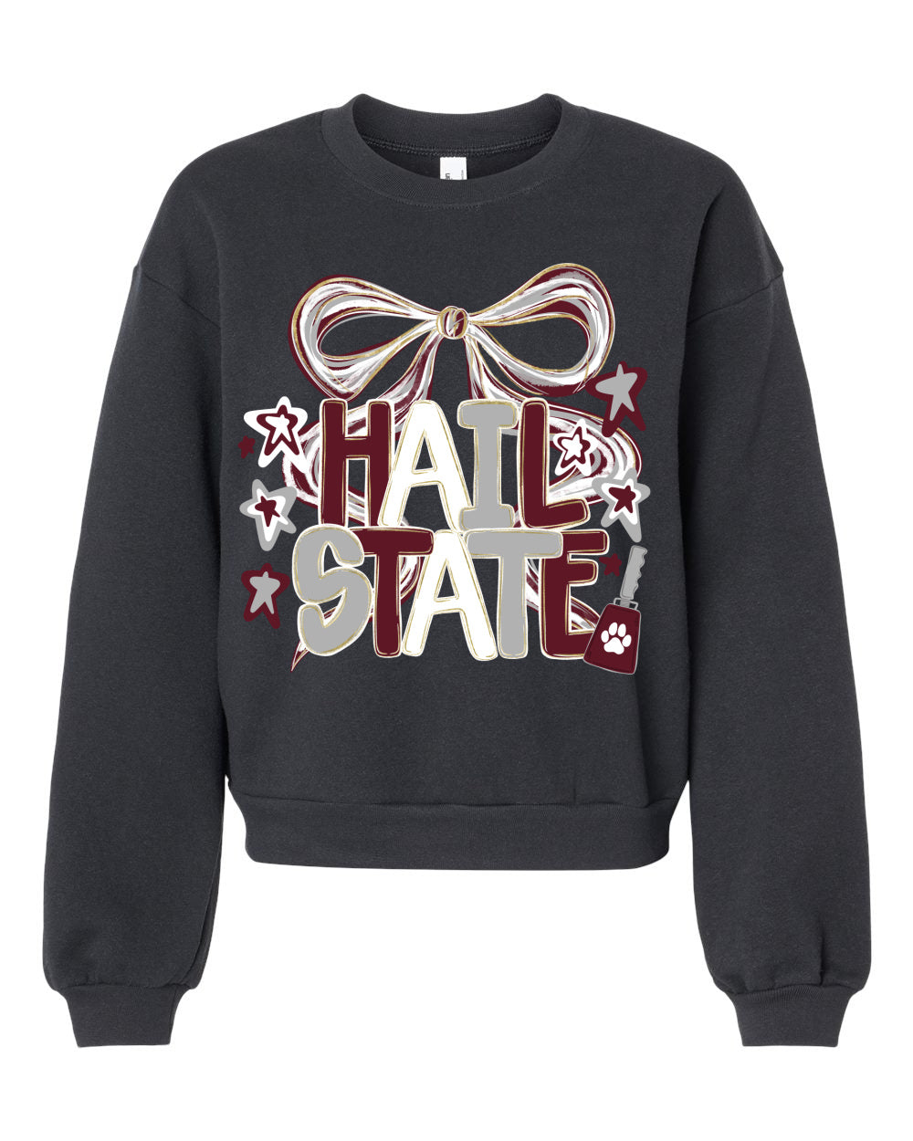 Black Cropped Balloon Drop Sleeve Hail State Sweatshirt/ Adult Miss St Sweatshirt