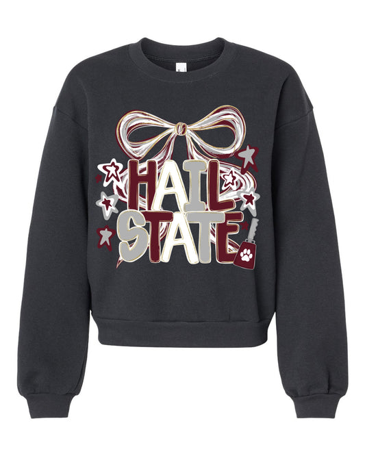 Black Cropped Balloon Drop Sleeve Hail State Sweatshirt/ Adult Miss St Sweatshirt