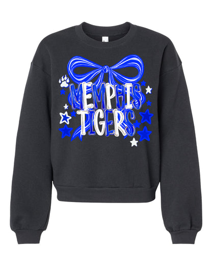 Black Cropped Balloon Drop Sleeve Memphis Tigers Sweatshirt/ Adult Tigers Sweatshirt
