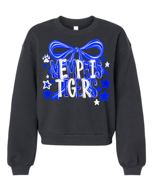 Black Cropped Balloon Drop Sleeve Memphis Tigers Sweatshirt/ Adult Tigers Sweatshirt