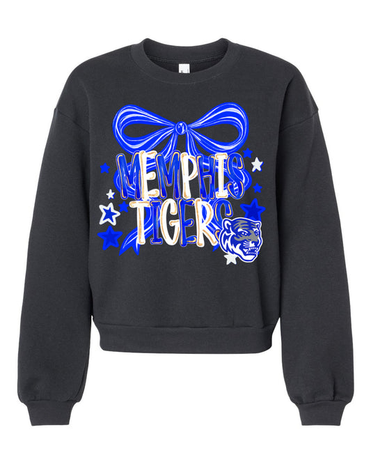 Black Cropped Balloon Drop Sleeve Memphis Tigers Sweatshirt/ Adult Tigers Sweatshirt