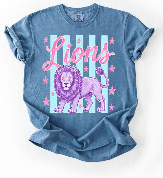 Comfort Colors Lions Striped Design Tee/ Lion Mascot Shirts/ Youth and Adult Sizes
