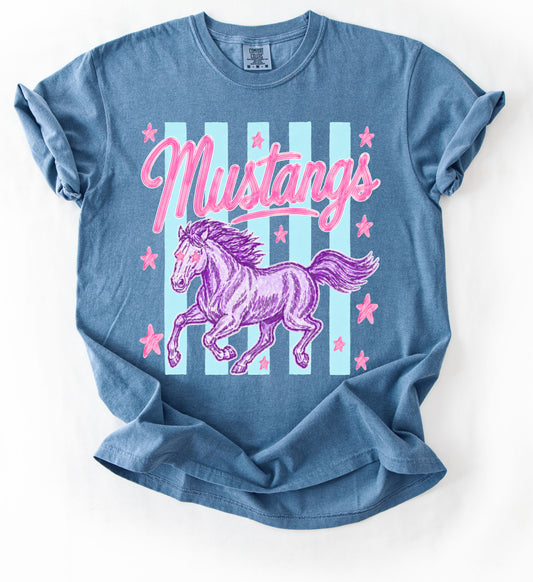 Comfort Colors Mustangs Striped Design Tee/Mustangs Mascot Shirts/ Youth and Adult Sizes - Center Hill Mustangs/ Houston Mustangs