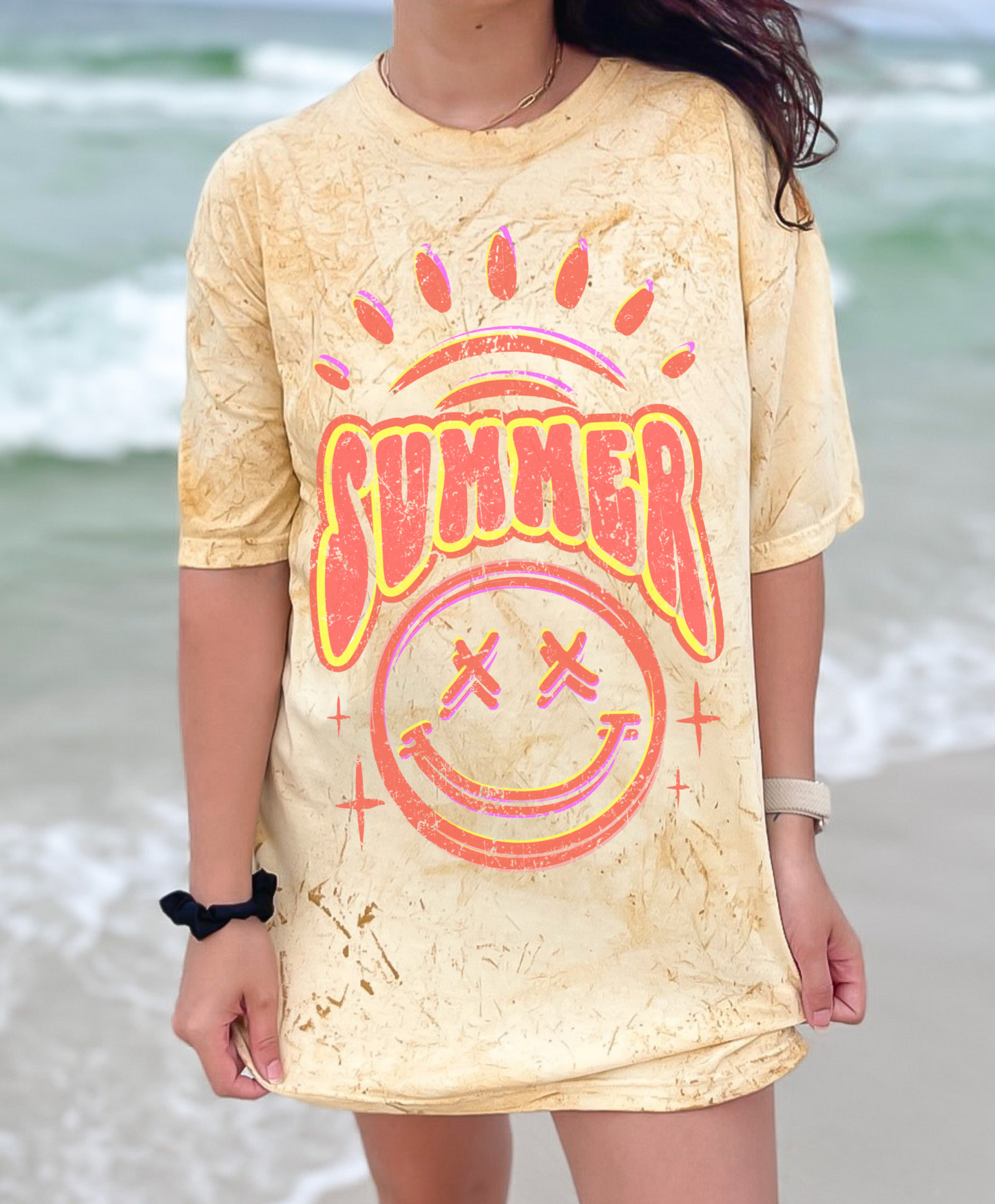 Summer Smiley Comfort Colors Color Blast Distressed Tee- Sizes and Inventory Limited