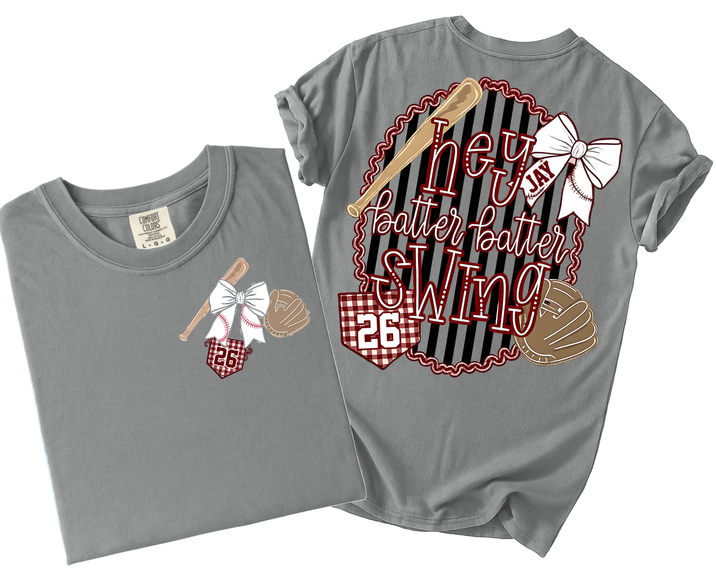 Custom Name and Number Comfort Colors Preppy Hey Batter Batter Baseball Shirt/ Youth and Adult Sizes