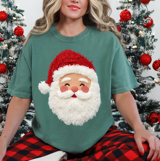Comfort Colors FAUX Yarn Santa Tee/ Short or Long Sleeve Option -Santa Fake Yarn - Printed Tee